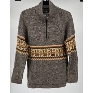 Alpaca Fina Men L Made in Peru Wool Sweater Quarter Zip Lama Design Knit Cozy